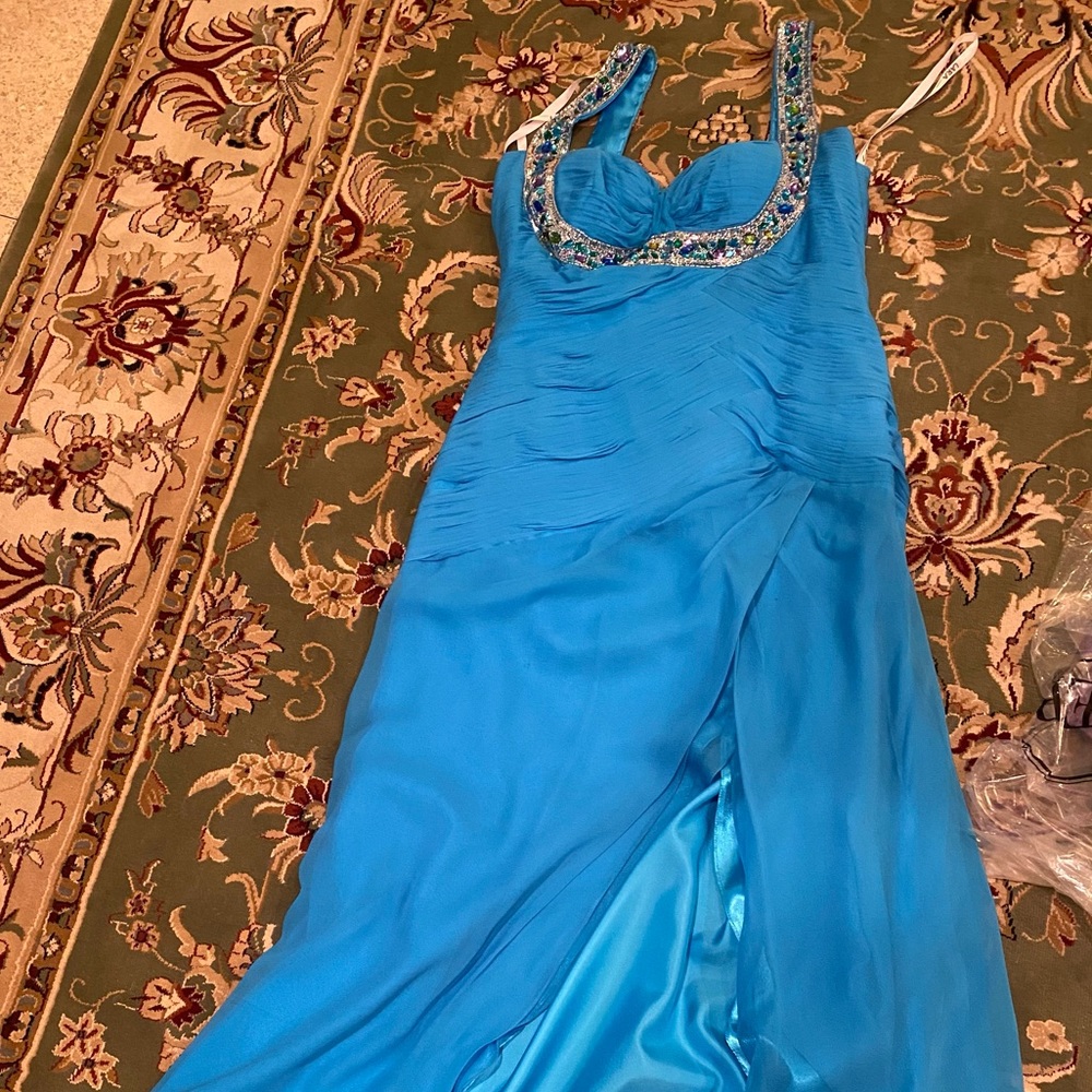 Lara Design Blue Gown With Multi Color Crystal De… - image 1